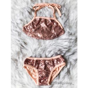 Sequin High Neck Halter Bikini